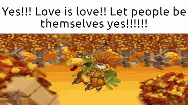a cartoon of a turkey with the words love is love