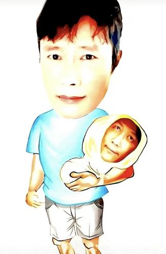 a cartoon of a man holding another man 's face in his arms