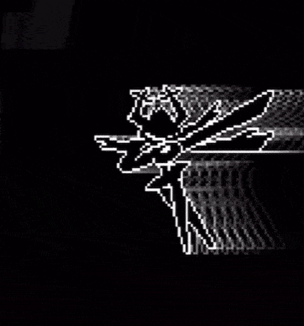 a pixel art of a person holding a gun in a dark room with a cross in the background .