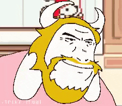 a pixel art drawing of a man with a beard and horns