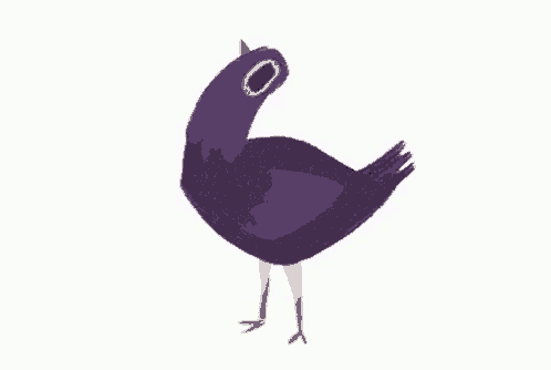 a drawing of a purple bird with a long neck and legs