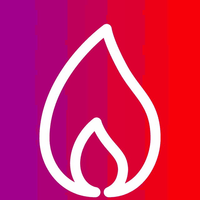a red and purple background with a white flame icon