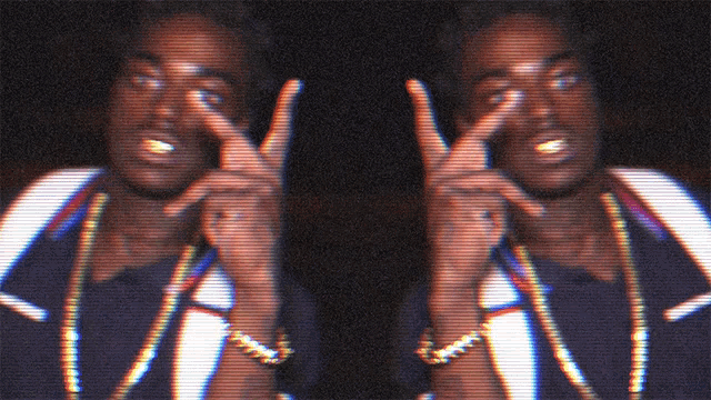 two images of a man making a peace sign