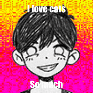 a black and white drawing of a boy smiling with the words `` i love cats so much '' written on it .