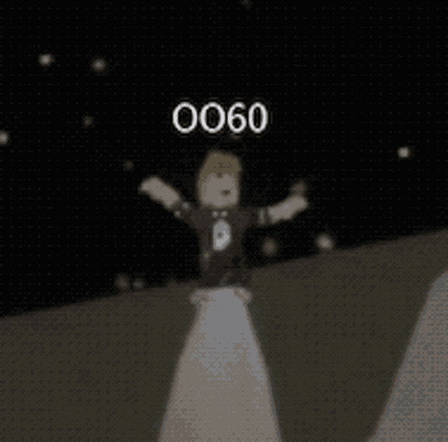 a cartoon character is standing on top of a mountain with his arms outstretched and the number 9060 above him .