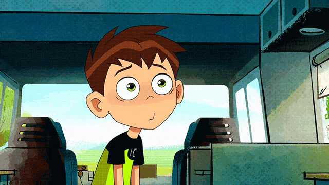 a cartoon character with the letter c on his shirt is sitting in a car