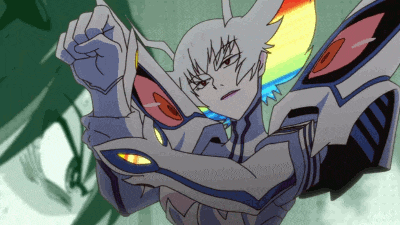 a cartoon character with a rainbow colored hair and arms
