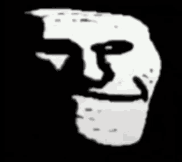 a black and white drawing of a troll face .