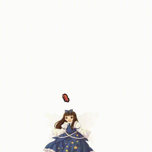 a girl in a blue dress with stars on it is standing in front of a brick