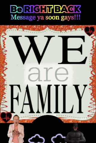 a sign that says we are family with a woman and a man