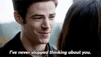 a man and woman are looking at each other and the man is saying i 've never stopped thinking about you
