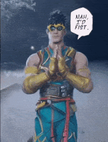 a cartoon character with a speech bubble that says " nah i 'd fist "