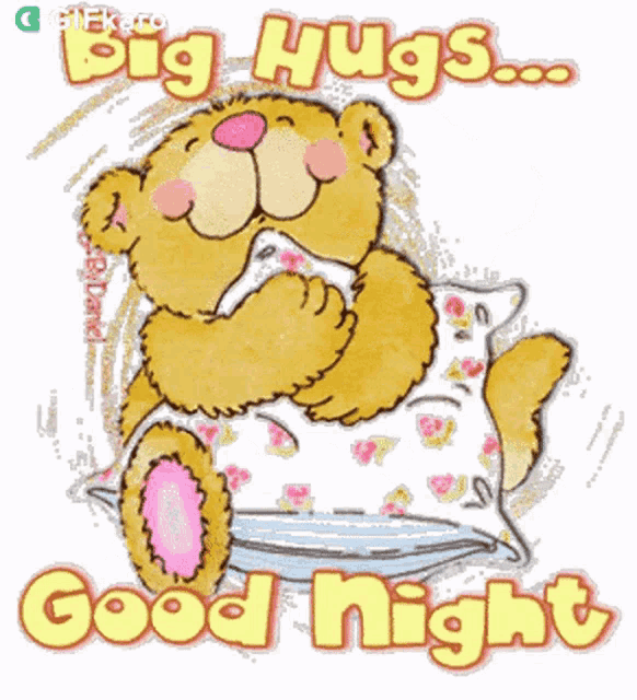 a cartoon of a teddy bear hugging another bear with the words " big hugs good night "