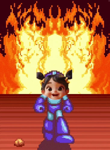 a pixel art of a little girl in a robot outfit