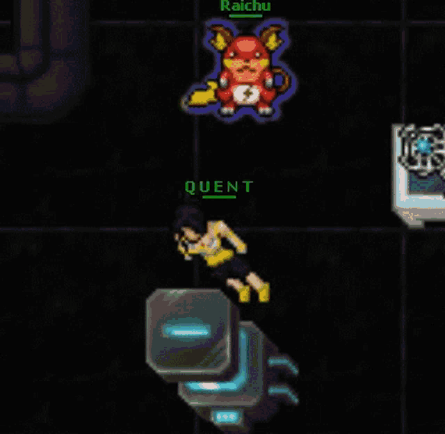 a video game with raichu and quent in the upper left corner