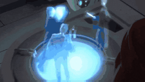 a computer generated image of a person standing in a blue circle
