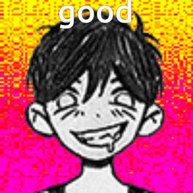 a black and white drawing of a boy with the word good written above him