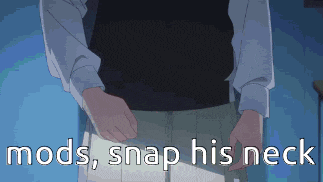 a man is standing in front of a blue wall with the words mods snap his neck