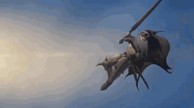 a drawing of a person flying through the air with a sword