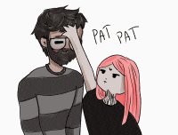 a cartoon drawing of a man and a girl with pat pat written above them
