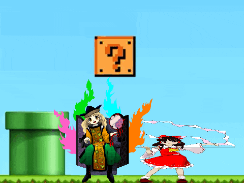 a video game scene with a question mark above a girl