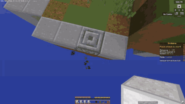 a screenshot of a minecraft game shows a white block in the air