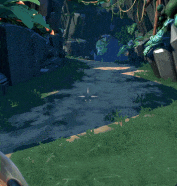 a video game character with a bow and arrow is standing in the grass