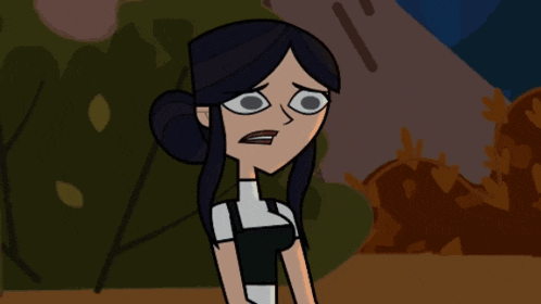 a cartoon of a girl with dark hair making a face