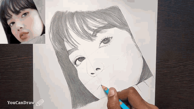 a pencil drawing of a woman 's face with the words youcandraw on the bottom