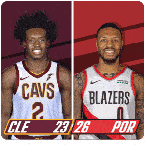 two basketball players from the cavs and the blazers are standing next to each other
