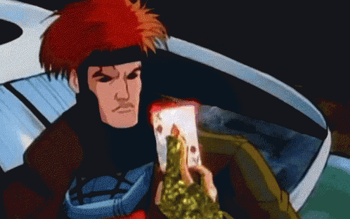 a cartoon character with red hair is holding a glowing object in his hand