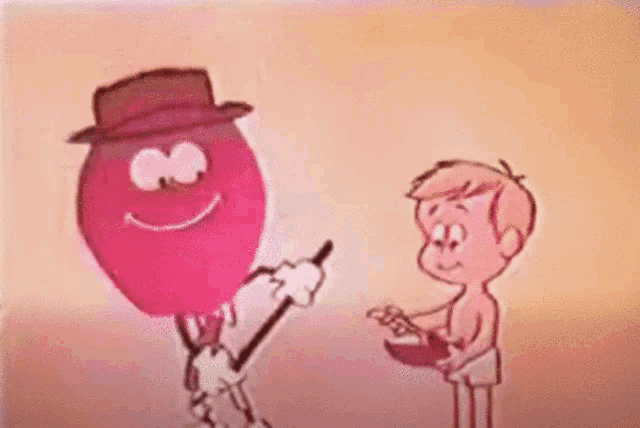 a cartoon of a boy and a balloon with a smile on it