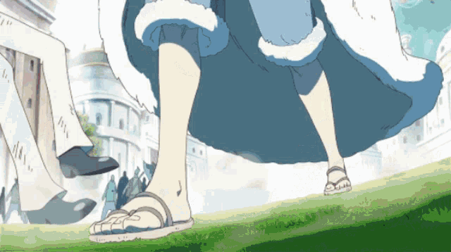 a cartoon of a person 's feet walking on a hill