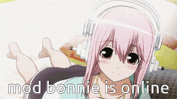 a picture of a girl with headphones and the words mod bonnie is online below her
