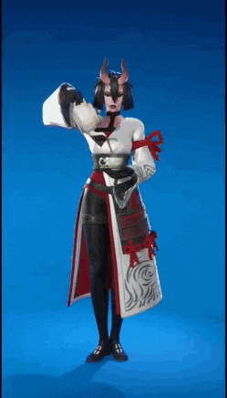 a video game character with horns is standing on a blue background .