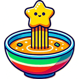 a cartoon illustration of a bowl of soup with noodles and a star coming out of it .