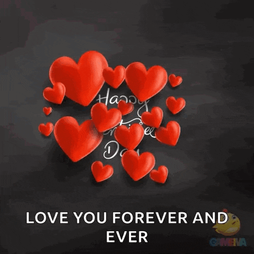 a happy valentine 's day card with red hearts on a black background