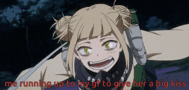 a picture of a girl with the words " me running up to my gf to give her a big kiss " below her