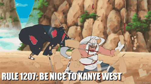 rule 1207 be nice to kanye west is displayed on a cartoon