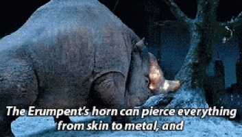 a picture of a rhinoceros with a caption that says the erupt 's horn can pierce everything