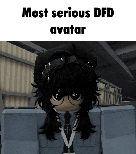 a picture of a girl with glasses and a hat with the caption most serious dfd avatar