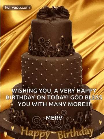 a chocolate birthday cake with the words `` wishing you a very happy birthday on today ! god bless you with many more !! '' on it