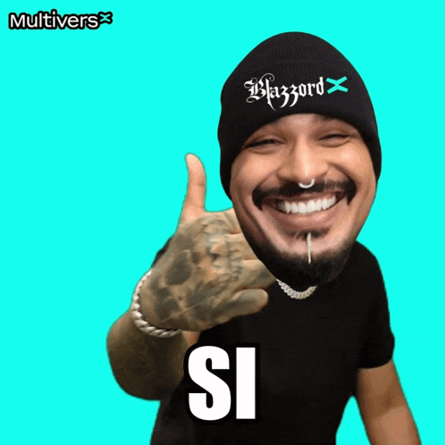 a man wearing a beanie with the word blizzard on it giving a thumbs up