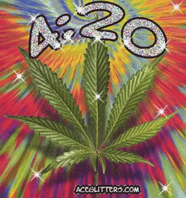 a colorful background with a marijuana leaf and the numbers 420