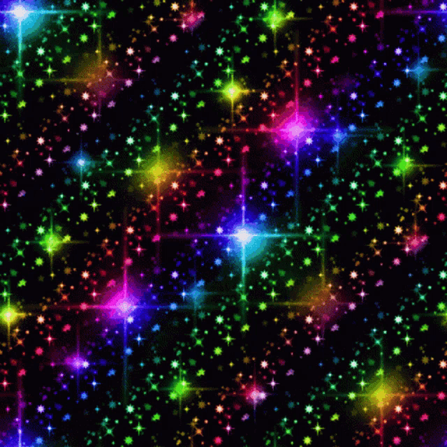 a black background with rainbow colored stars and sparkles
