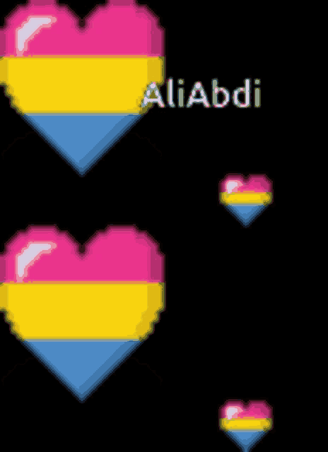 a black background with pixelated hearts and the name aliabdi on it
