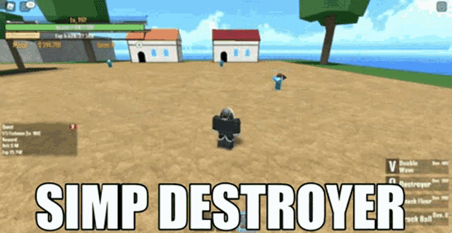 a screenshot of a video game with the words simp destroyer