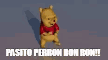 a winnie the pooh bear is dancing with the words pasito perron ron ron