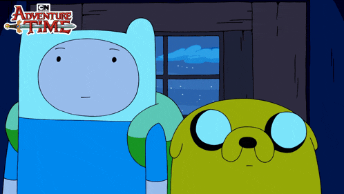 finn and jake from adventure time looking at each other