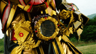 a close up of a person 's costume with a gold belt